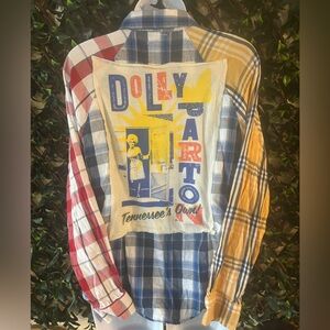 UPCYCLED one of a kind, DOLLY PARTON Rocker Music Patch Button Down Shirt
